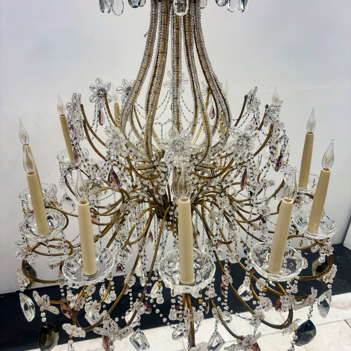 Reclaimed Antique Coloured Crystal Chandelier | 12 Arm