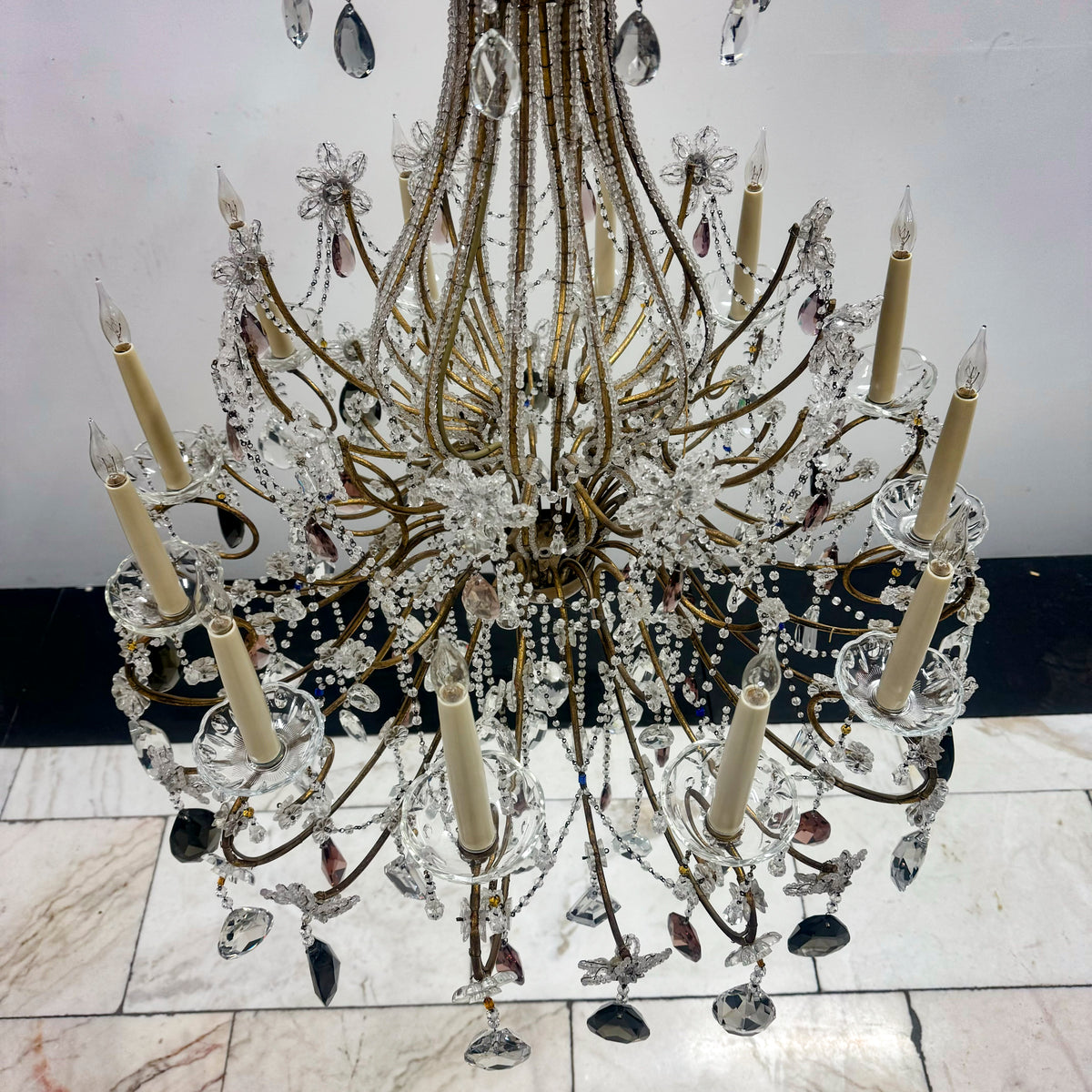 Reclaimed Antique Coloured Crystal Chandelier | 12 Arm