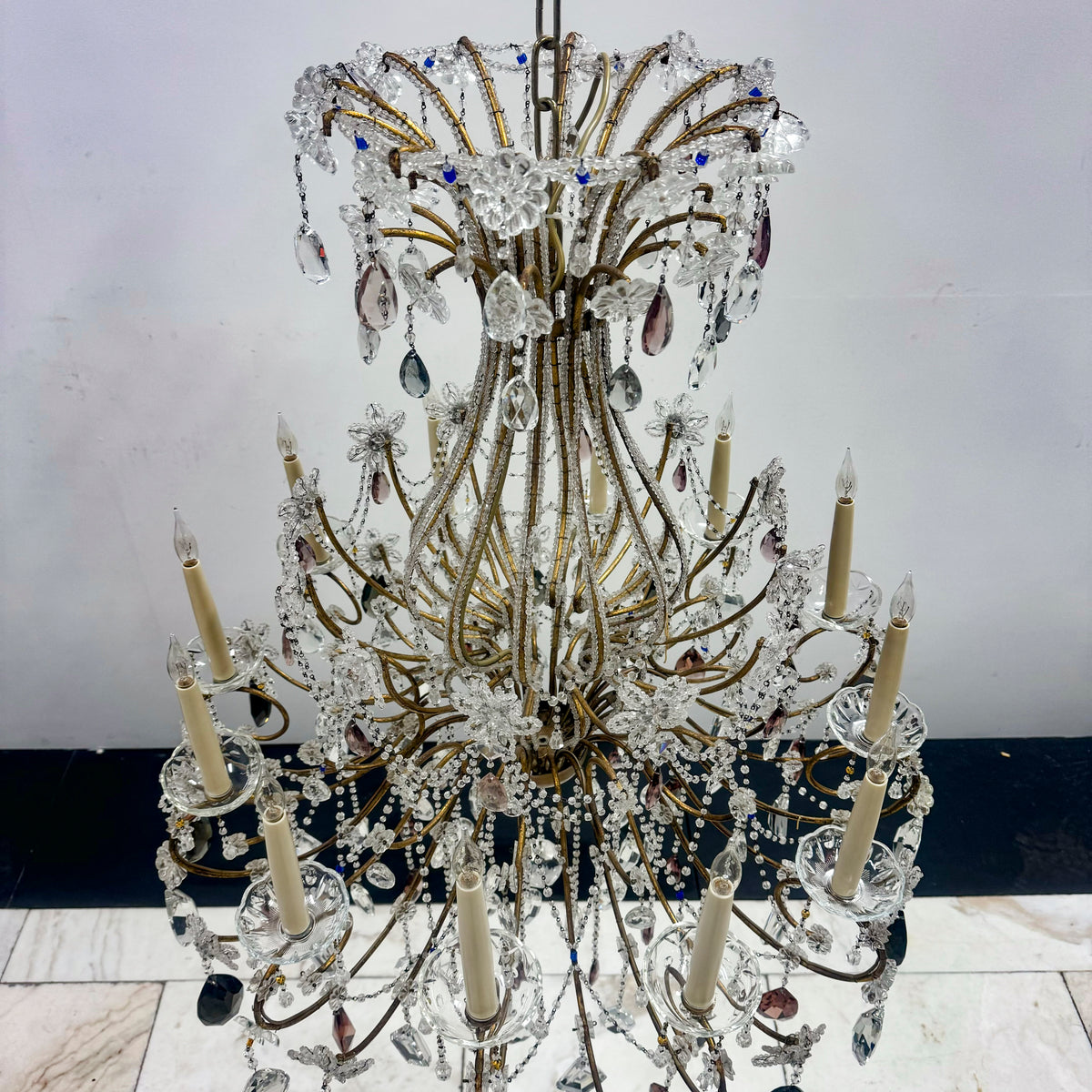 Reclaimed Antique Coloured Crystal Chandelier | 12 Arm