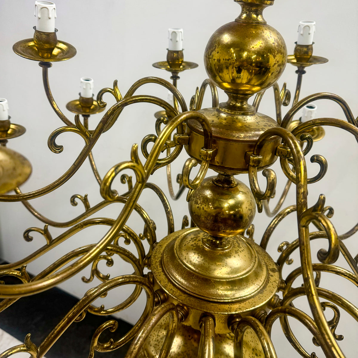 Reclaimed Antique Dutch Style 2 Tier Brass Chandelier | 24 Arms | 1 of a Pair | The Architectural Forum