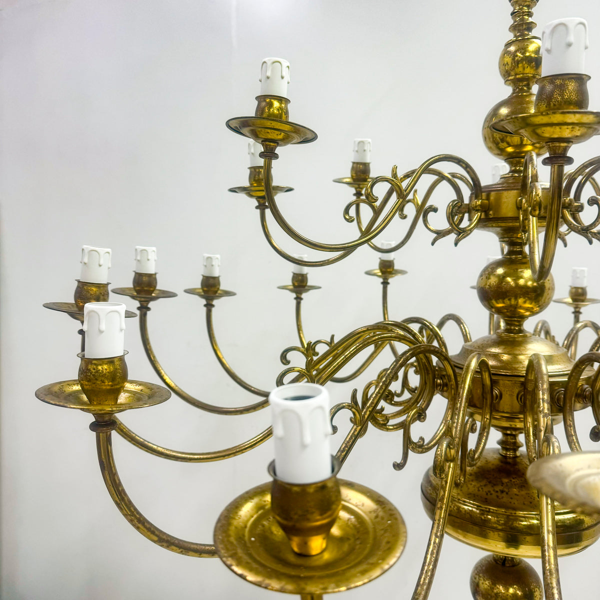 Reclaimed Antique Dutch Style 2 Tier Brass Chandelier | 24 Arms | 1 of a Pair | The Architectural Forum