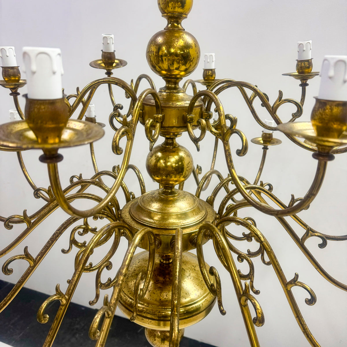 Reclaimed Antique Dutch Style 2 Tier Brass Chandelier | 24 Arms | 1 of a Pair | The Architectural Forum