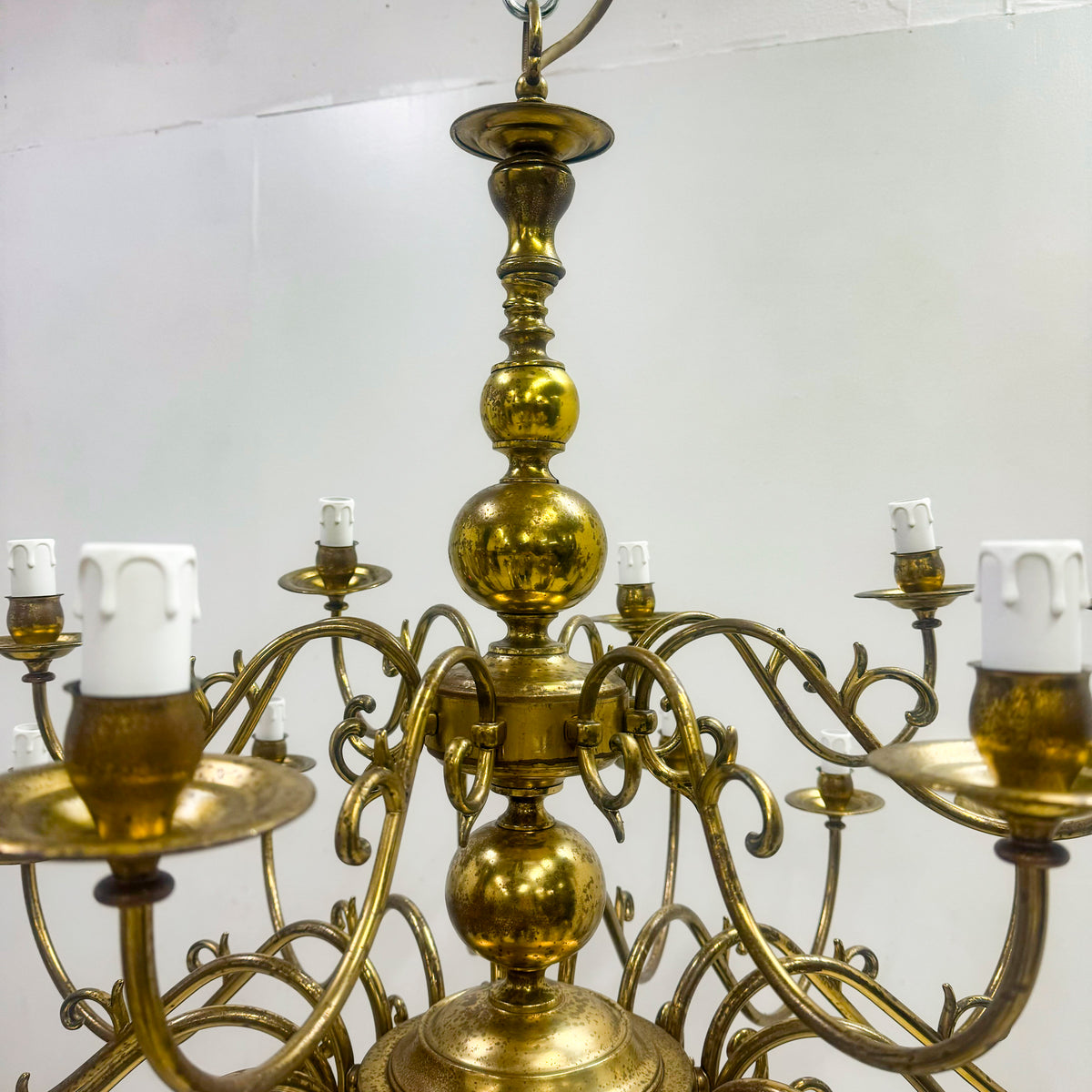 Reclaimed Antique Dutch Style 2 Tier Brass Chandelier | 24 Arms | 1 of a Pair | The Architectural Forum