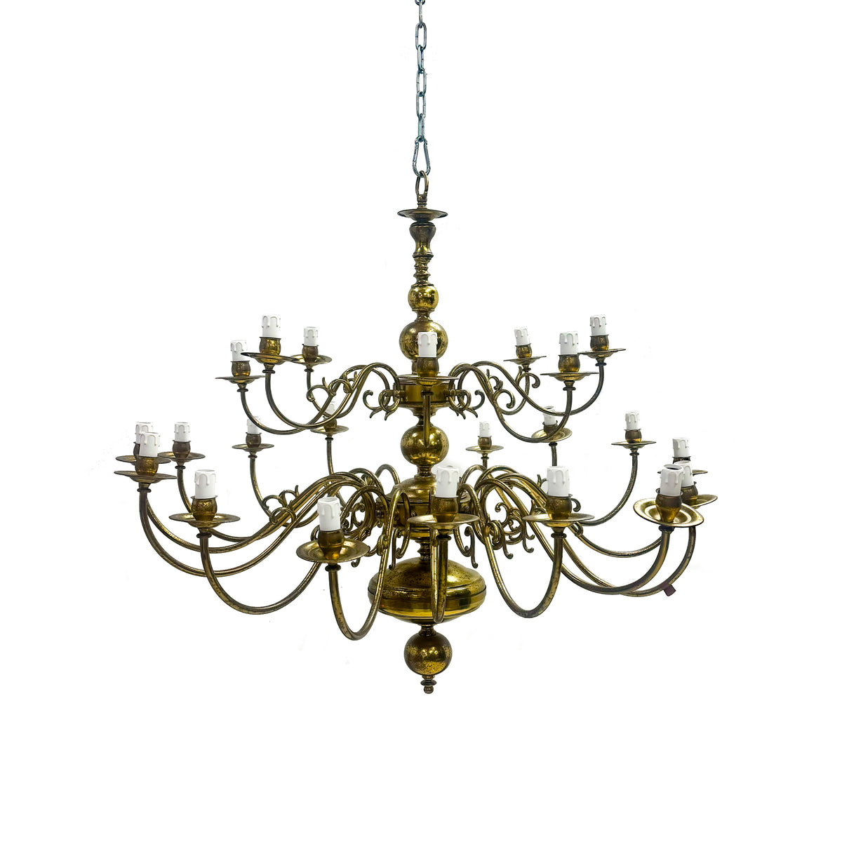 Reclaimed Antique Dutch Style 2 Tier Brass Chandelier | 24 Arms | 1 of a Pair | The Architectural Forum