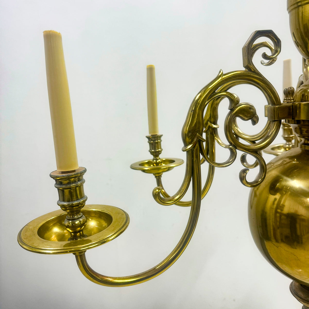 Antique Dutch Flemish Brass Chandelier with Dolphin and Flamingo Arms | 6 Arms