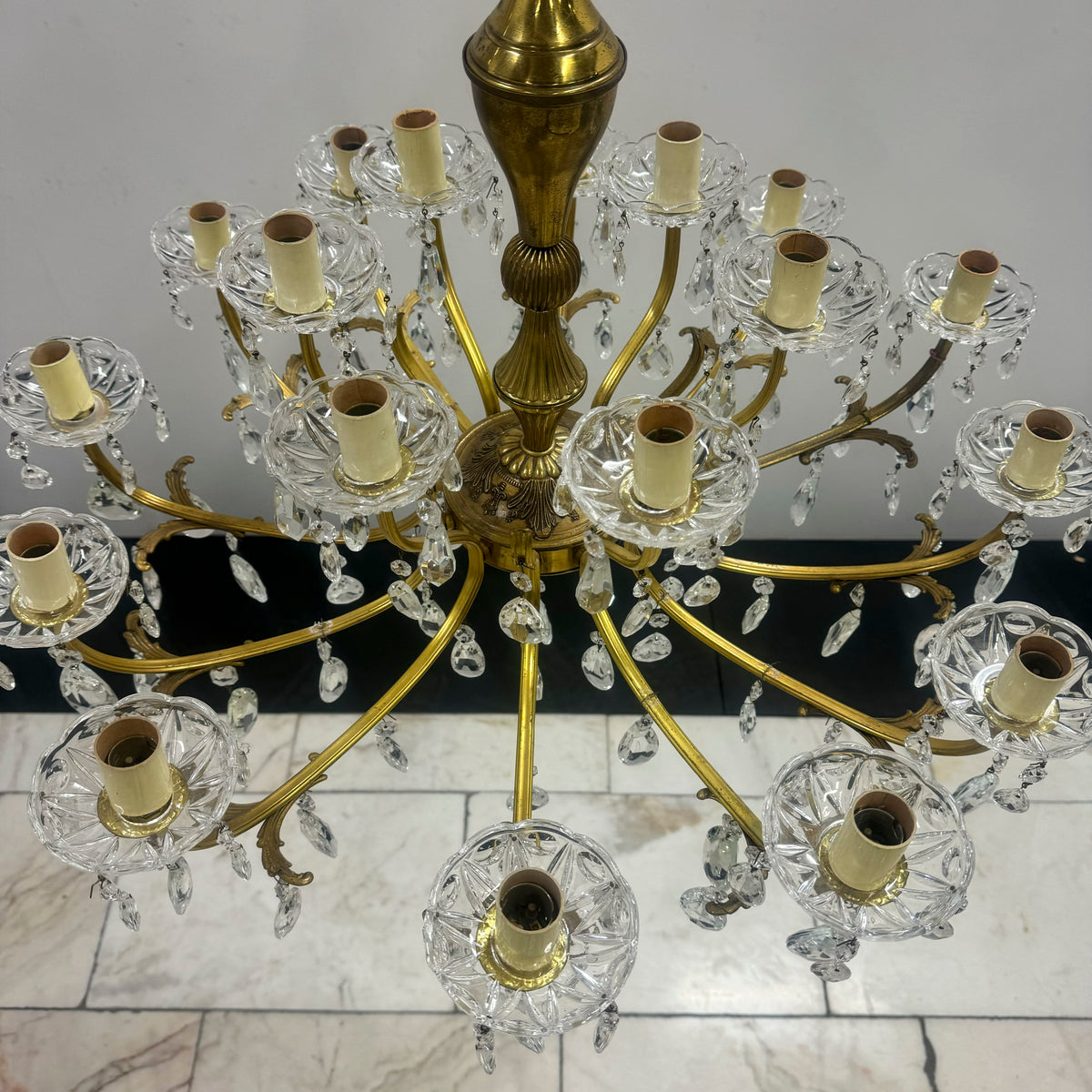 Antique Brass and Crystal Chandelier | 18 Arms | The Architectural Forum