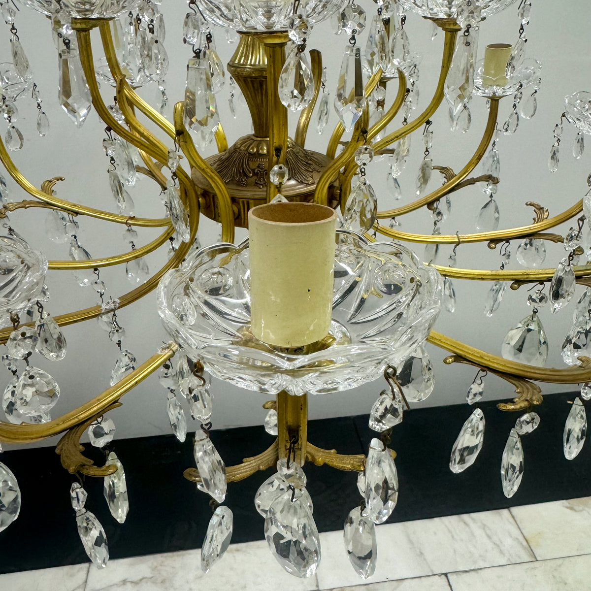 Antique Brass and Crystal Chandelier | 18 Arms | The Architectural Forum