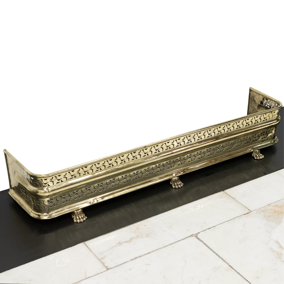 Early 19th Century Antique Brass Fireplace Fender with Lion&#39;s Paw Feet | The Architectural Forum