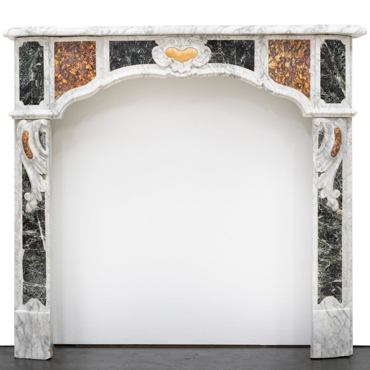 18th Century French Provençal Carrara Brocatelle &amp; Verde Marble Chimneypiece