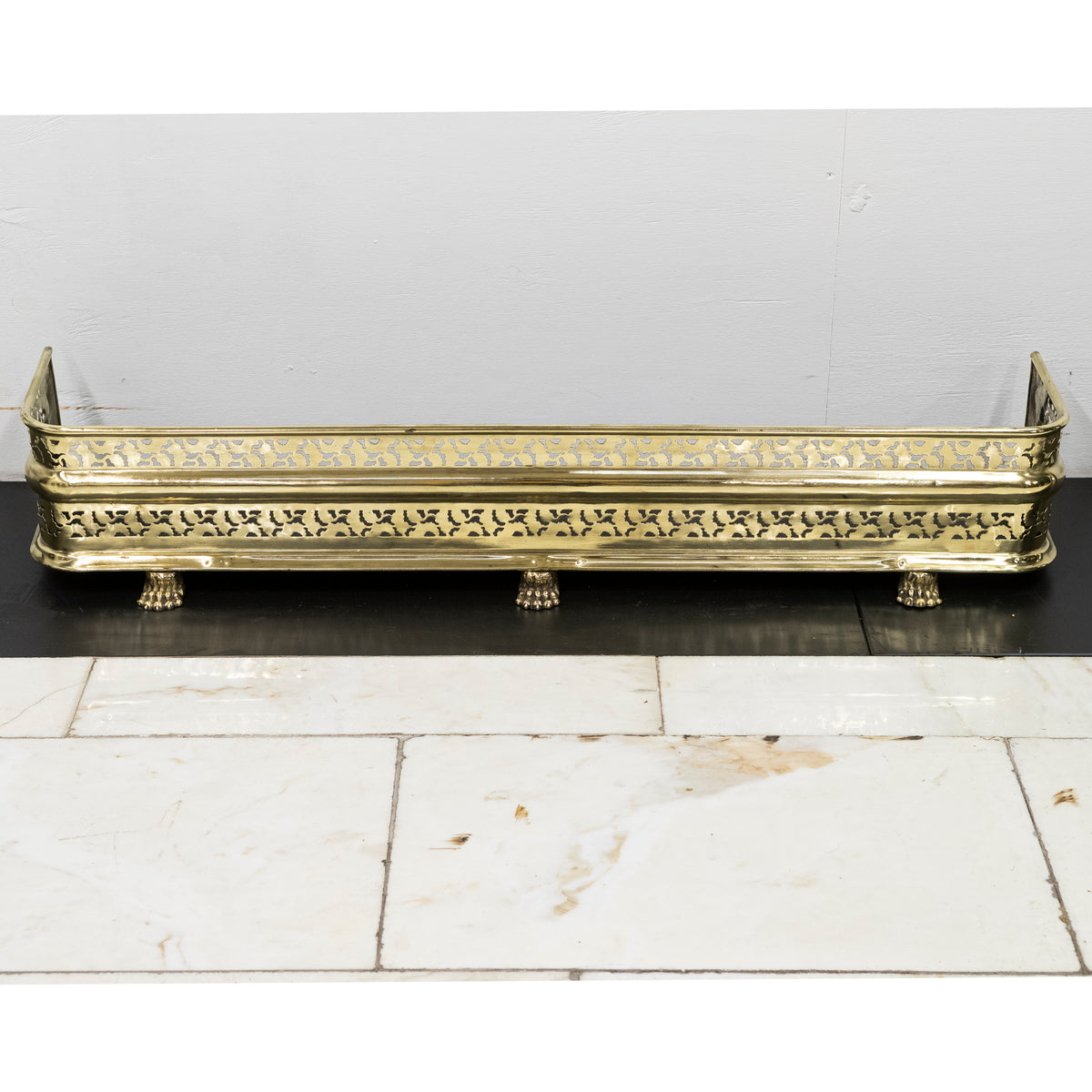 Early 19th Century Antique Brass Fireplace Fender with Lion&#39;s Paw Feet | The Architectural Forum