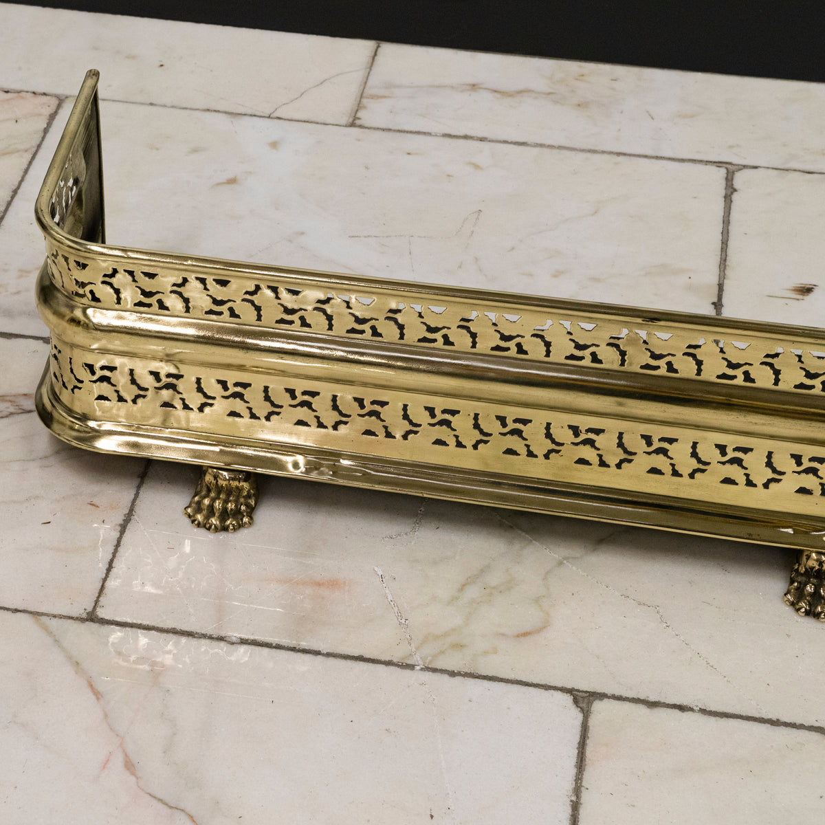 Early 19th Century Antique Brass Fireplace Fender with Lion&#39;s Paw Feet | The Architectural Forum