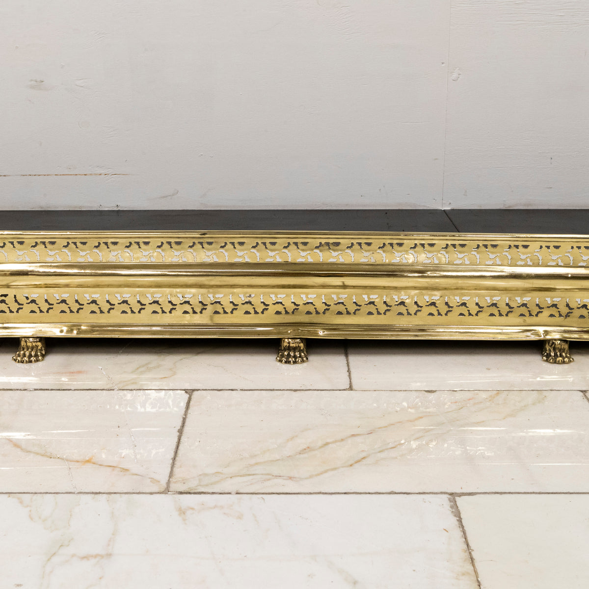 Early 19th Century Antique Brass Fireplace Fender with Lion&#39;s Paw Feet | The Architectural Forum