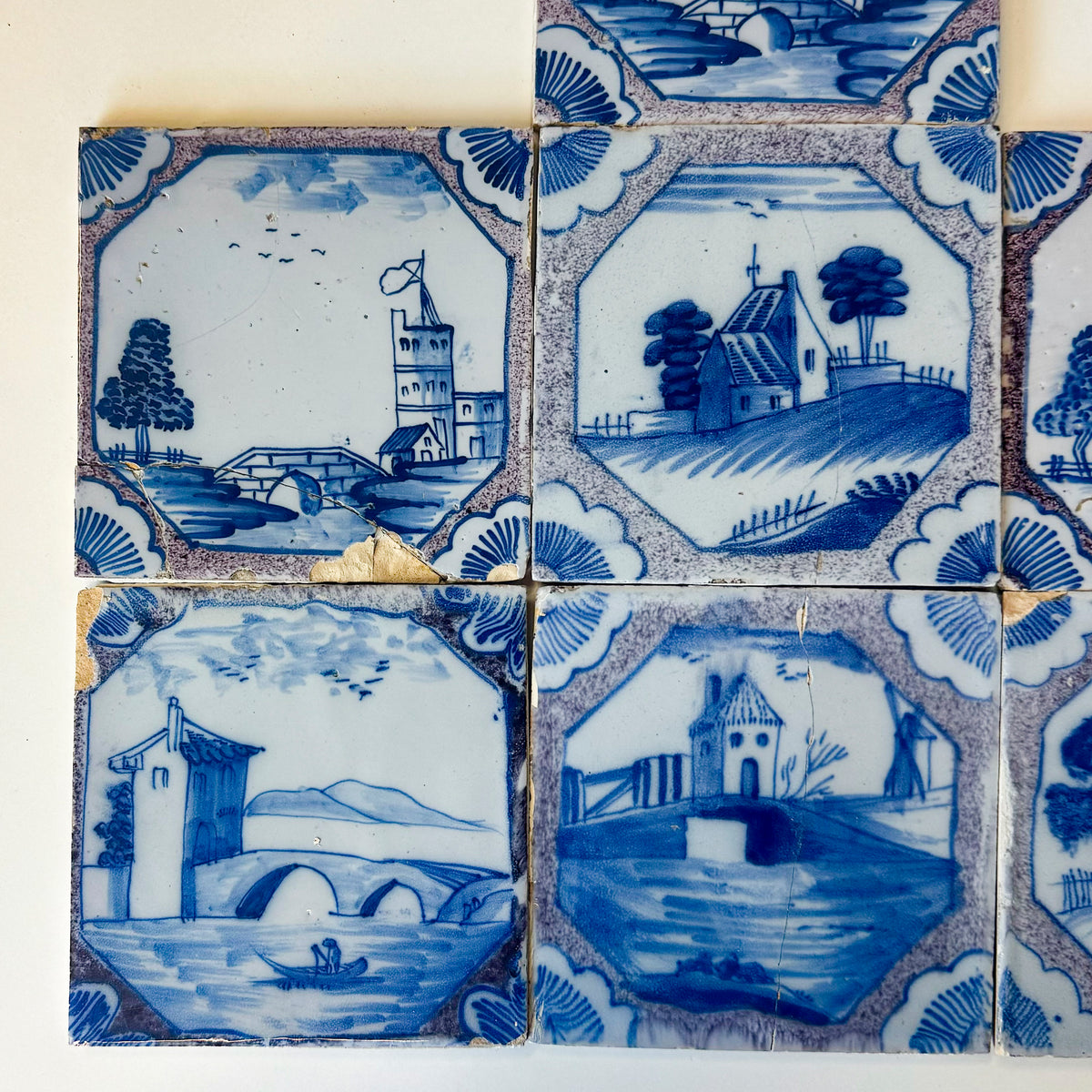 Set of 7 Antique 18th Century Manganese Dutch Delft Tiles | The Architectural Forum