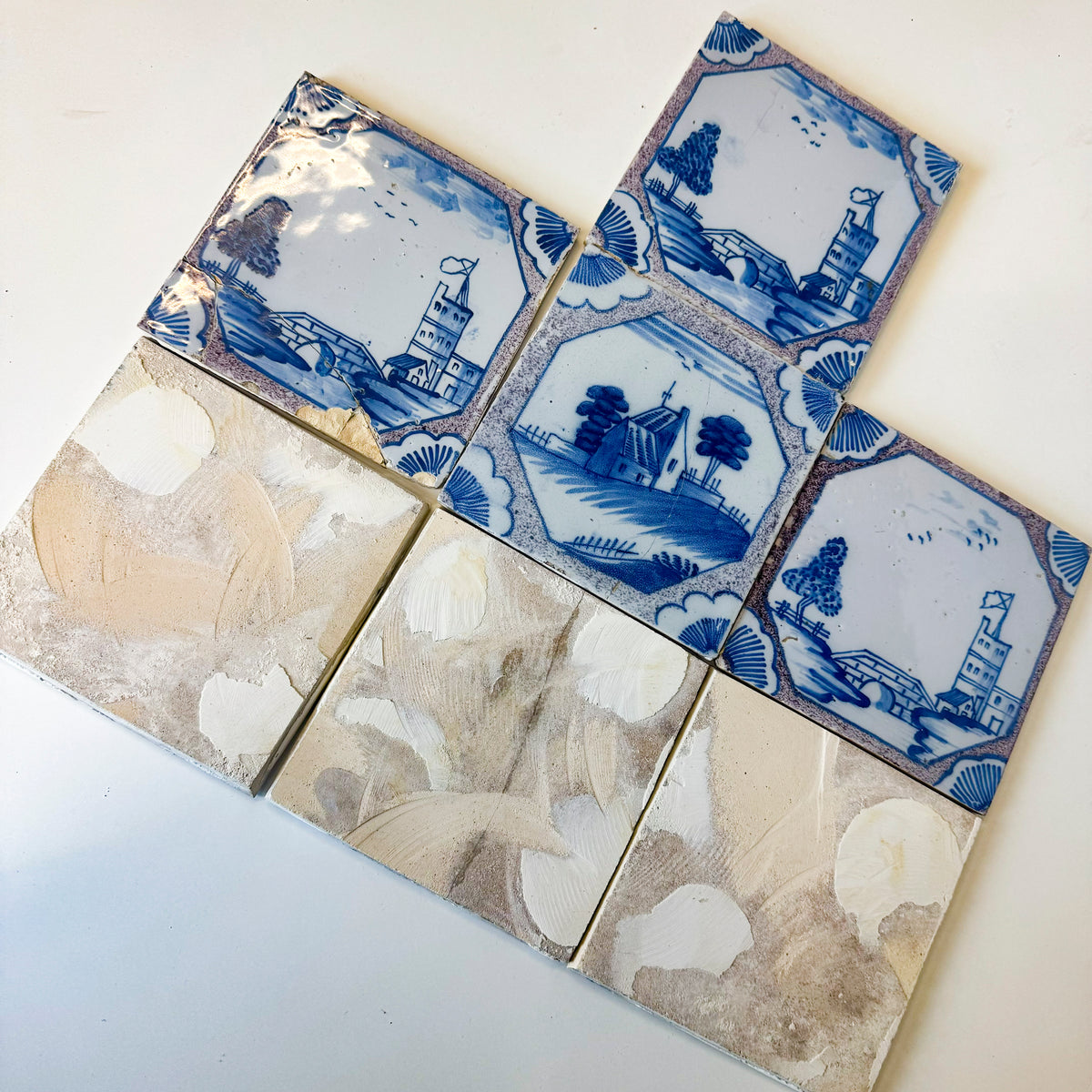 Set of 7 Antique 18th Century Manganese Dutch Delft Tiles | The Architectural Forum