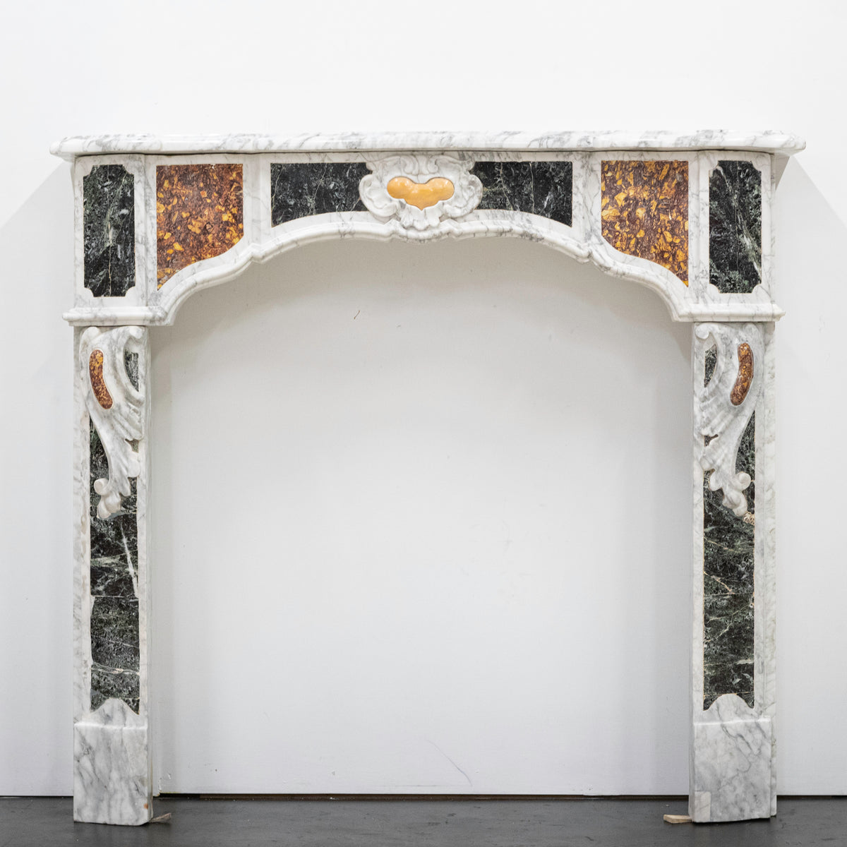 18th Century French Provençal Carrara Brocatelle &amp; Verde Marble Chimneypiece