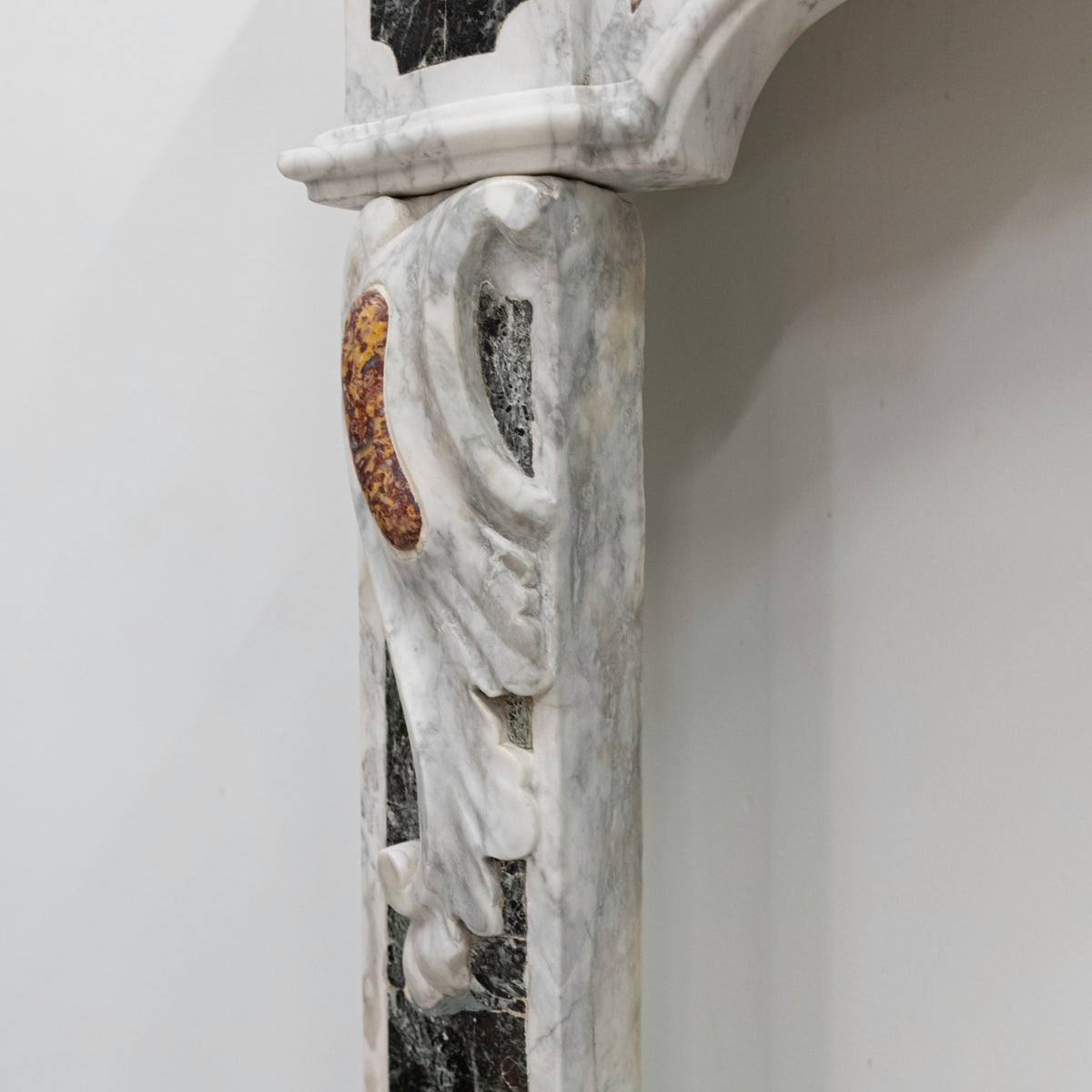 18th Century French Provençal Carrara Brocatelle &amp; Verde Marble Chimneypiece