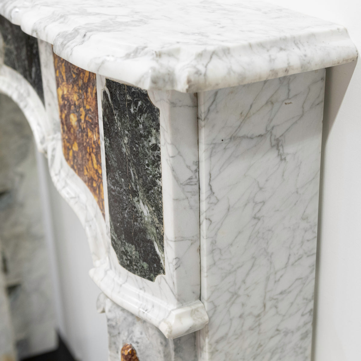 18th Century French Provençal Carrara Brocatelle &amp; Verde Marble Chimneypiece