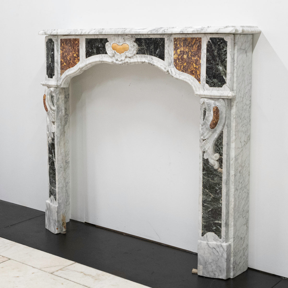 18th Century French Provençal Carrara Brocatelle &amp; Verde Marble Chimneypiece