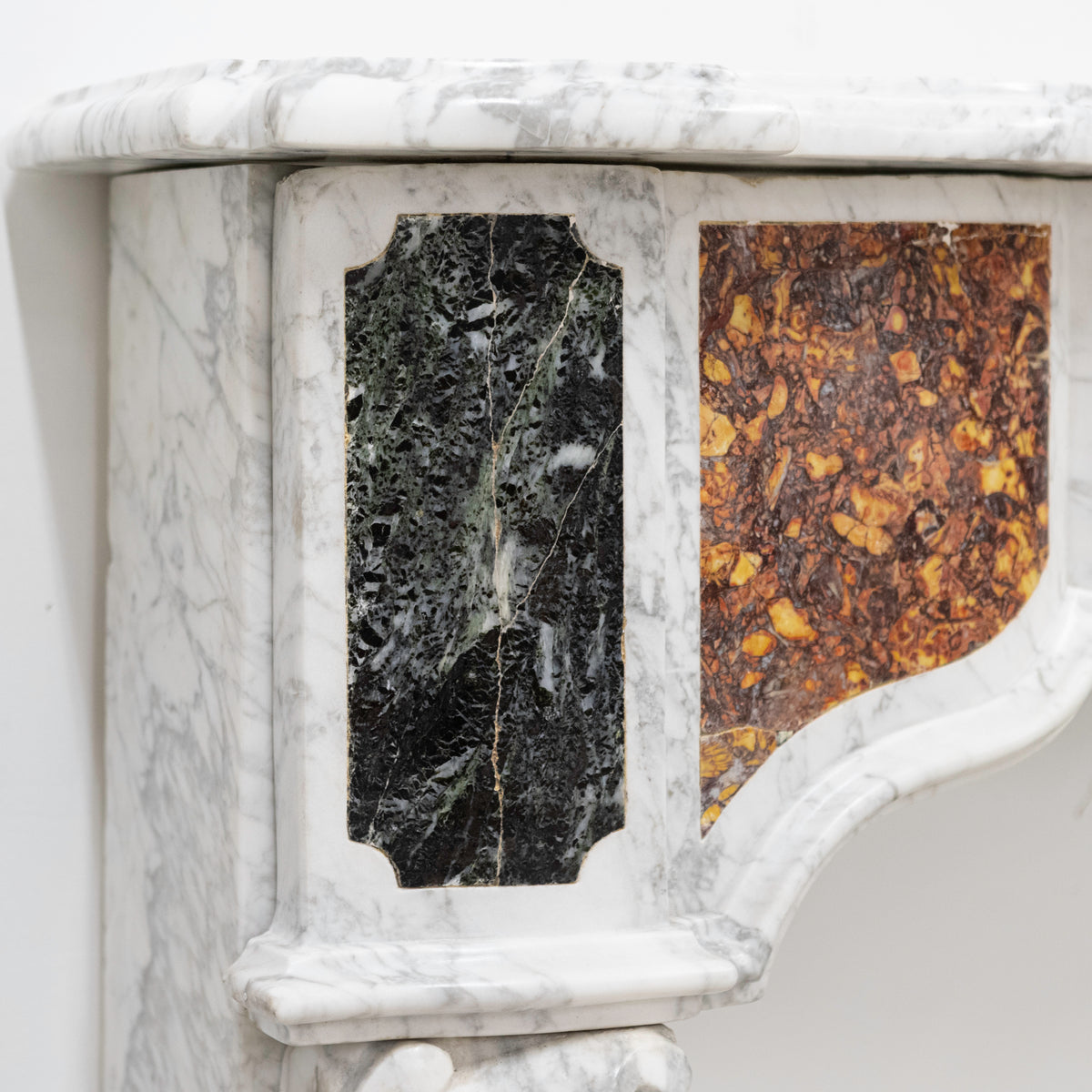 18th Century French Provençal Carrara Brocatelle &amp; Verde Marble Chimneypiece