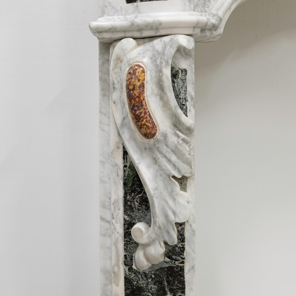 18th Century French Provençal Carrara Brocatelle &amp; Verde Marble Chimneypiece