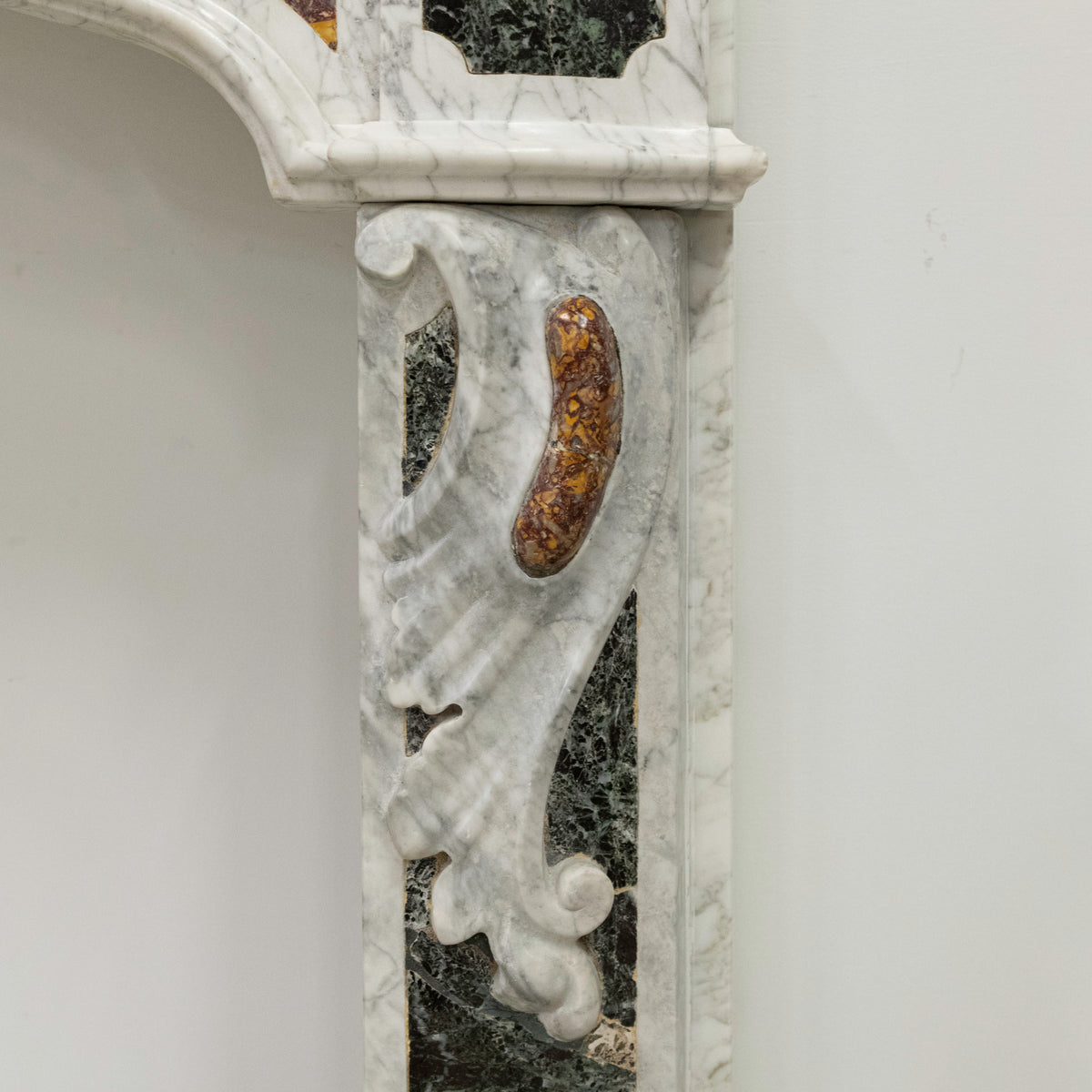 18th Century French Provençal Carrara Brocatelle &amp; Verde Marble Chimneypiece