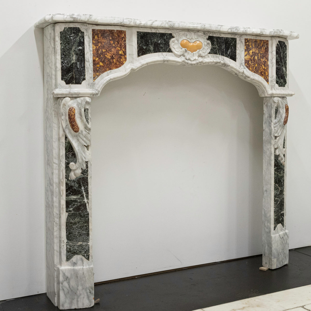 18th Century French Provençal Carrara Brocatelle &amp; Verde Marble Chimneypiece