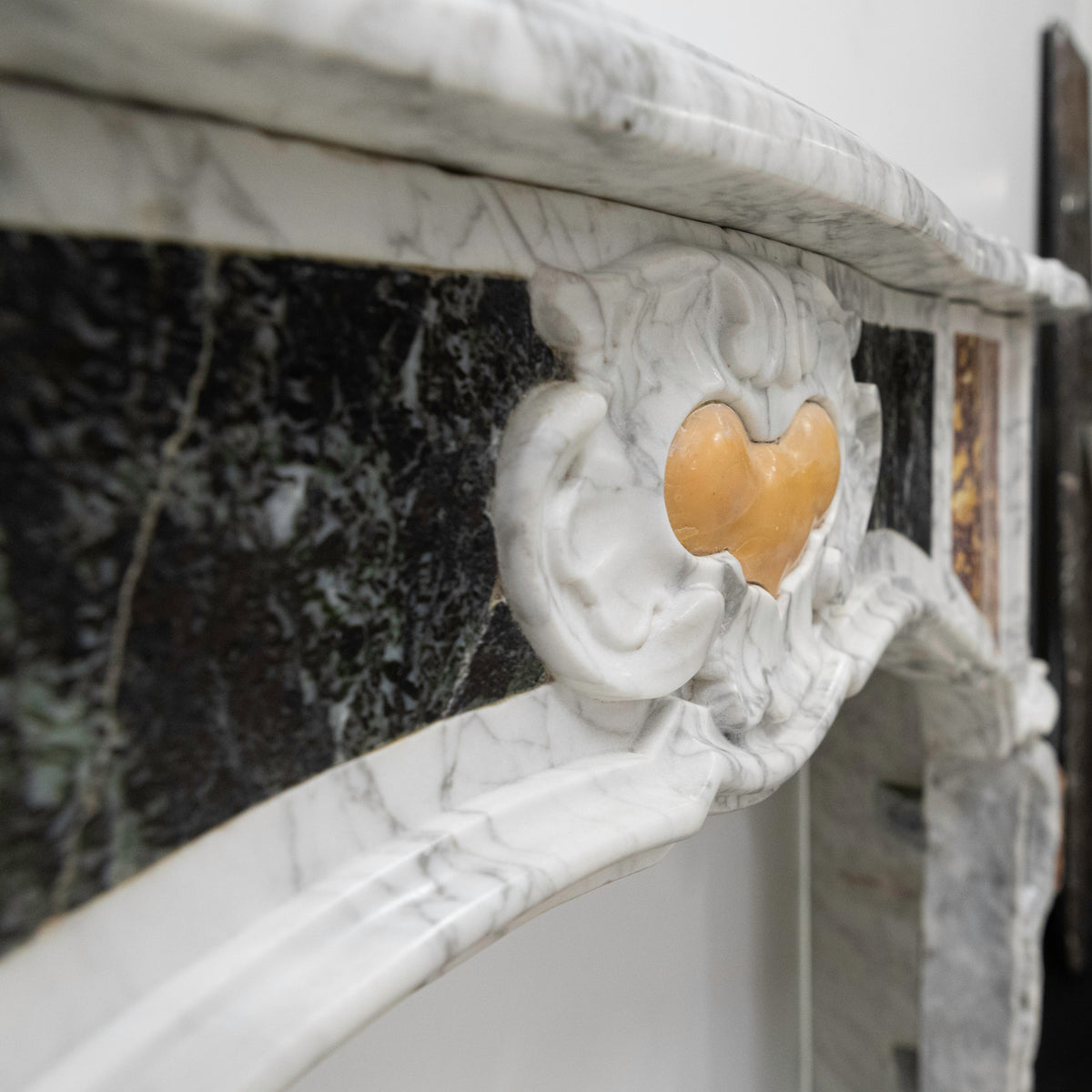 18th Century French Provençal Carrara Brocatelle &amp; Verde Marble Chimneypiece