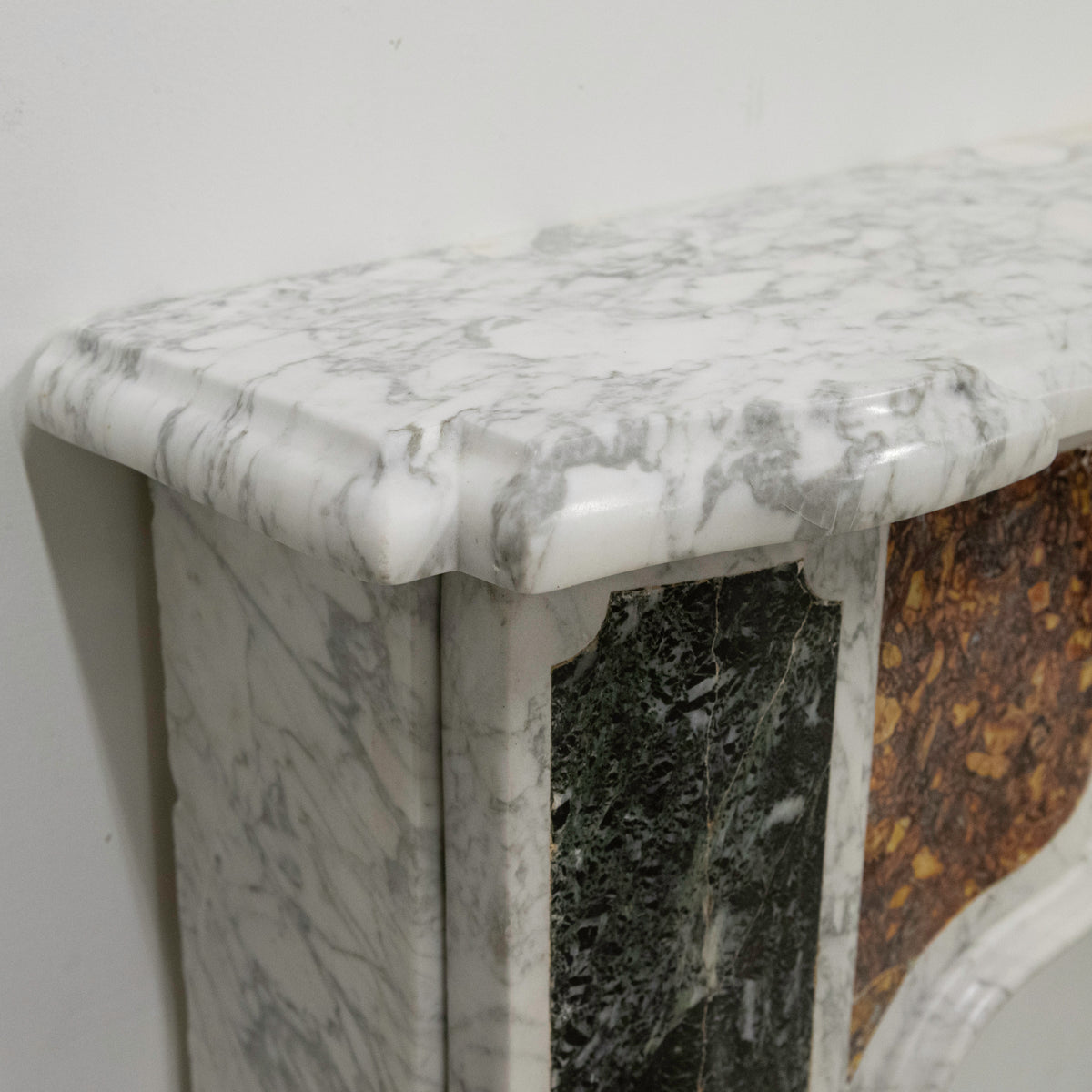 18th Century French Provençal Carrara Brocatelle &amp; Verde Marble Chimneypiece