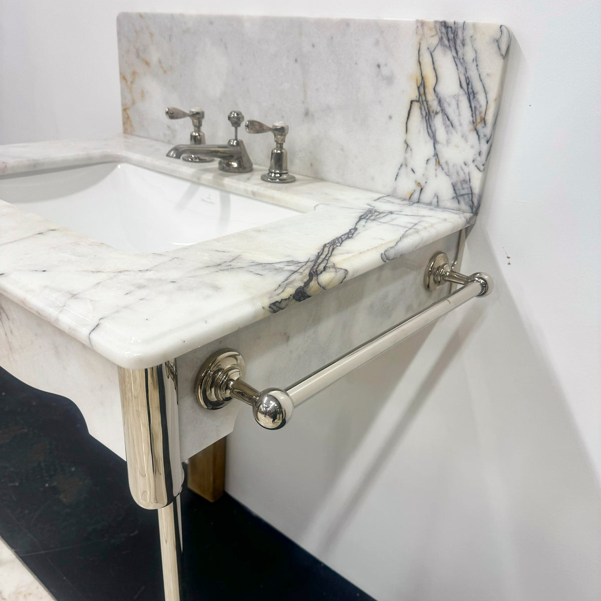 Reproduction French 1920&#39;s Single Marble Basin on Chrome Legs | The Architectural Forum