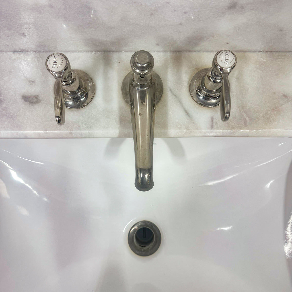 Reproduction French 1920&#39;s Single Marble Basin on Chrome Legs | The Architectural Forum