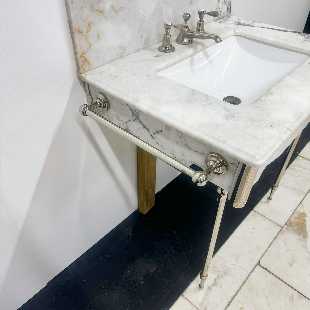 Reproduction French 1920&#39;s Single Marble Basin on Chrome Legs | The Architectural Forum