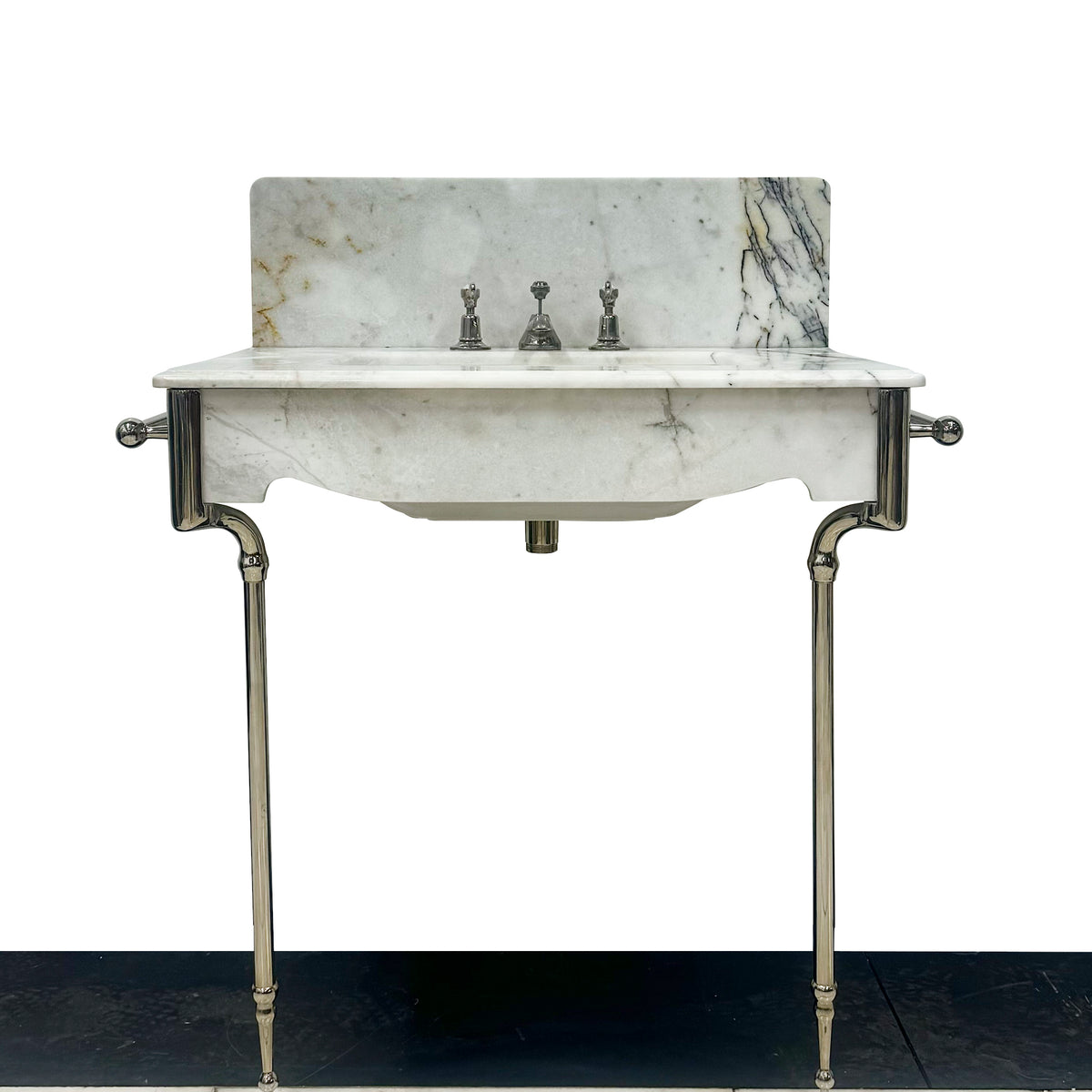 Reproduction French 1920&#39;s Single Marble Basin on Chrome Legs | The Architectural Forum