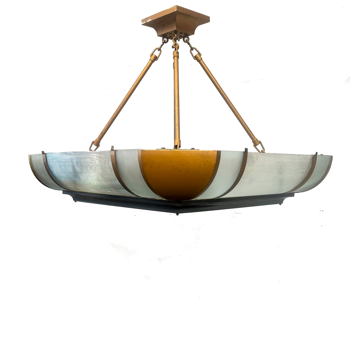 Grand Antique Art Deco Opal Glass &amp; Iron Light | 4 Available | The Architectural Forum