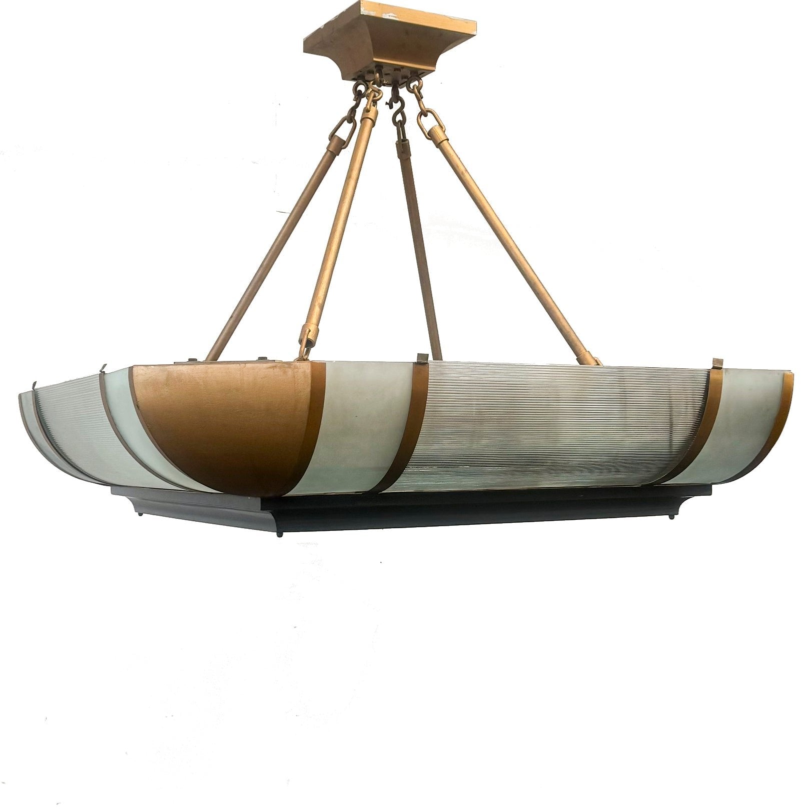 Grand Antique Art Deco Opal Glass & Brass Pendant Light | 4 Available | The Architectural Forum