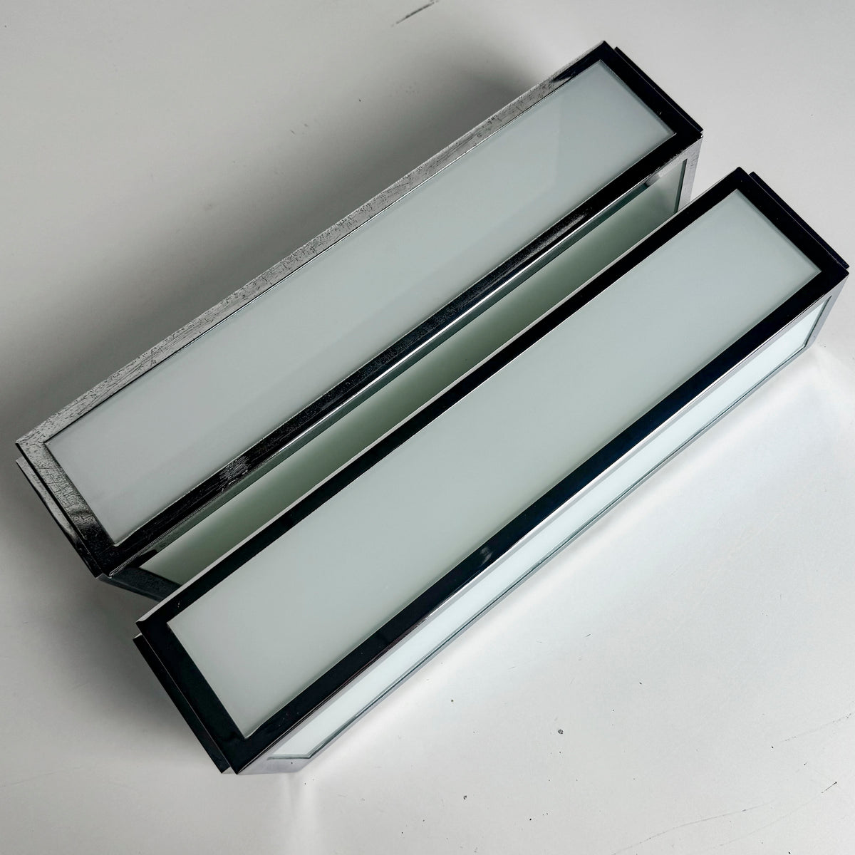 Pair of Reclaimed Art Deco Style Chrome Vanity Lights | 36cm x 8cm | The Architectural Forum