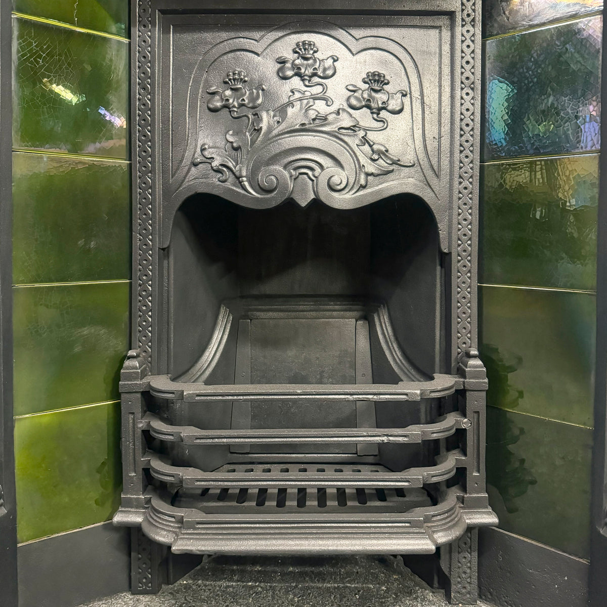 Antique Cast Iron Art Nouveau Tiled Combination Fireplace | The Architectural Forum