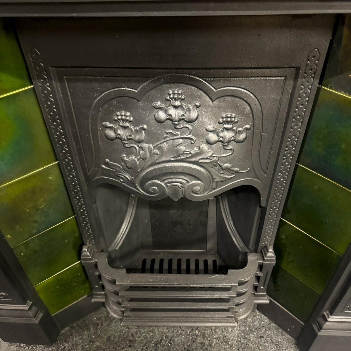 Antique Cast Iron Art Nouveau Tiled Combination Fireplace | The Architectural Forum