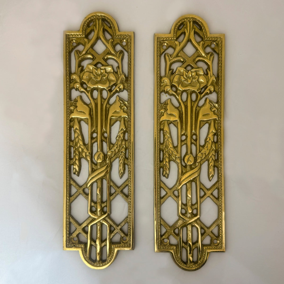 Reclaimed Brass Primrose Finger Plates - 14 Pairs Available | The Architectural Forum