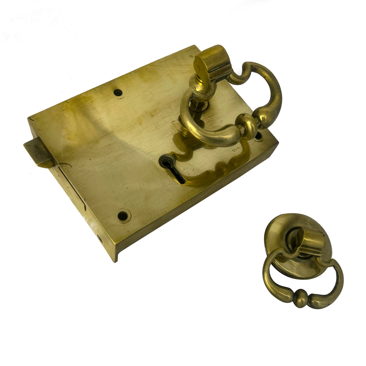 Antique Brass Rim Lock with Dutch Drop Handles | The Architectural Forum