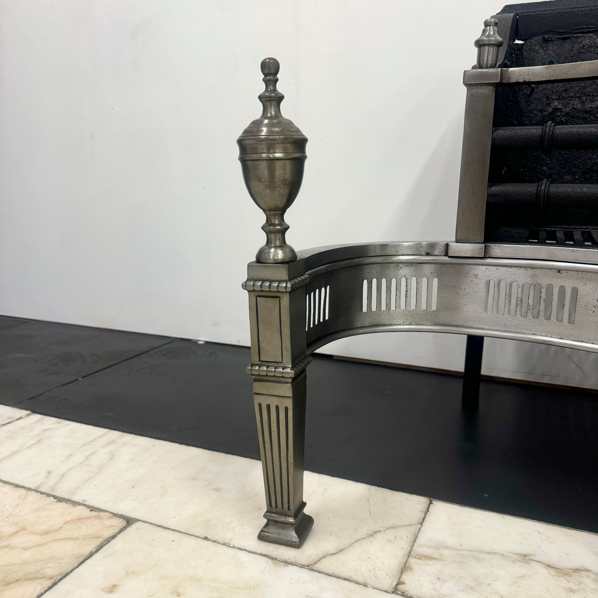 Neoclassical Cast Iron and Polished Steel Firebasket | The Architectural Forum