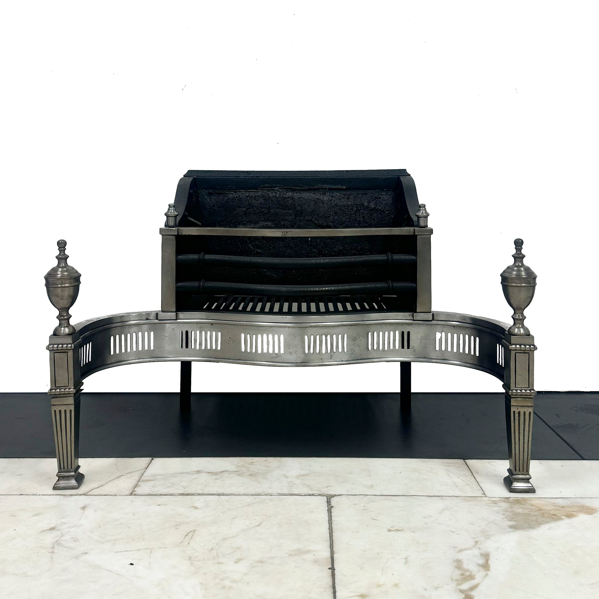 Neoclassical Cast Iron and Polished Steel Firebasket | The Architectural Forum