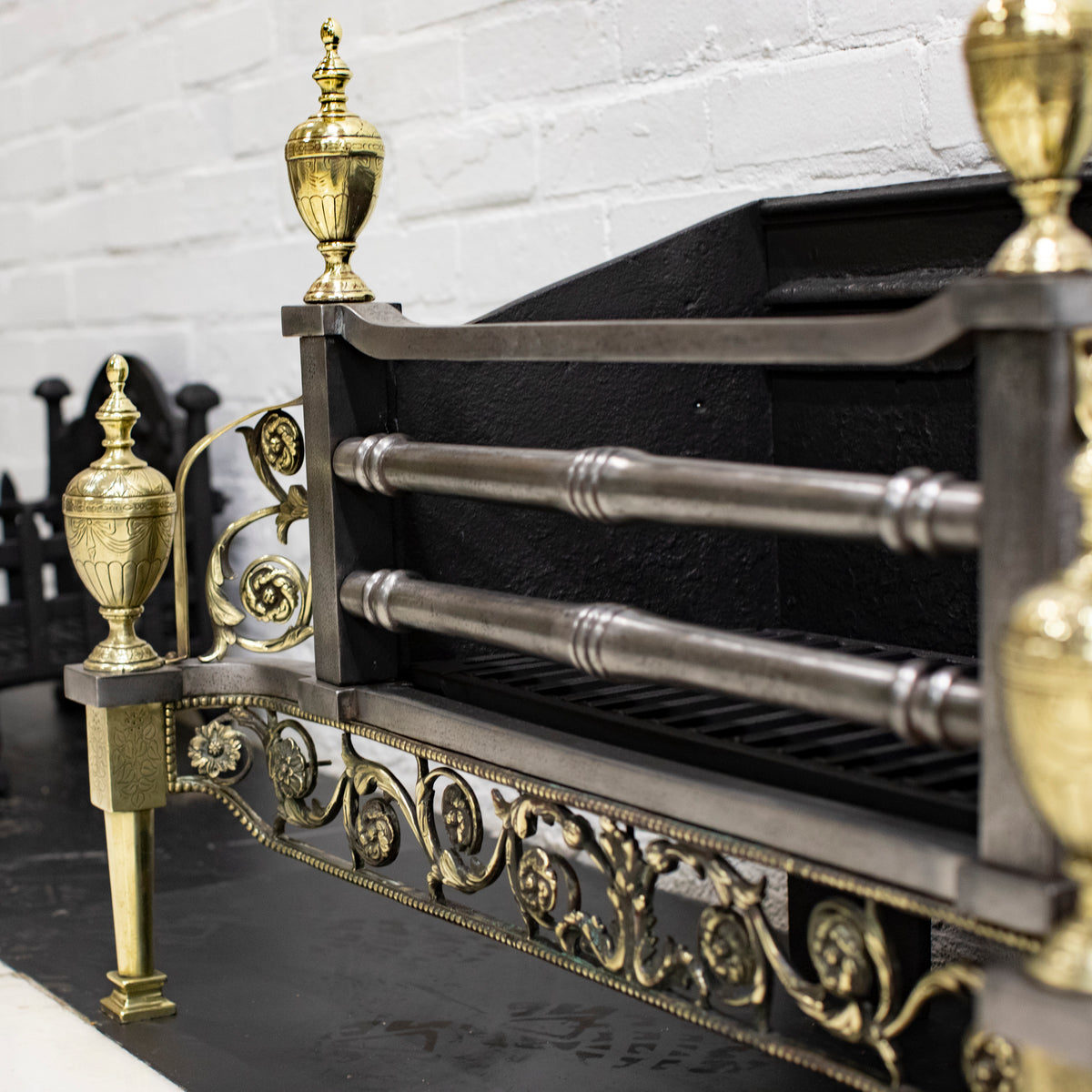 Reclaimed Polished Steel and Brass Cast Iron Fire Basket | The Architectural Forum