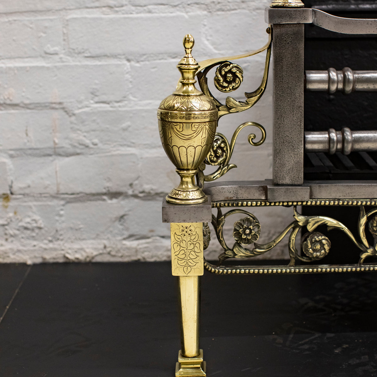 Reclaimed Polished Steel and Brass Cast Iron Fire Basket | The Architectural Forum