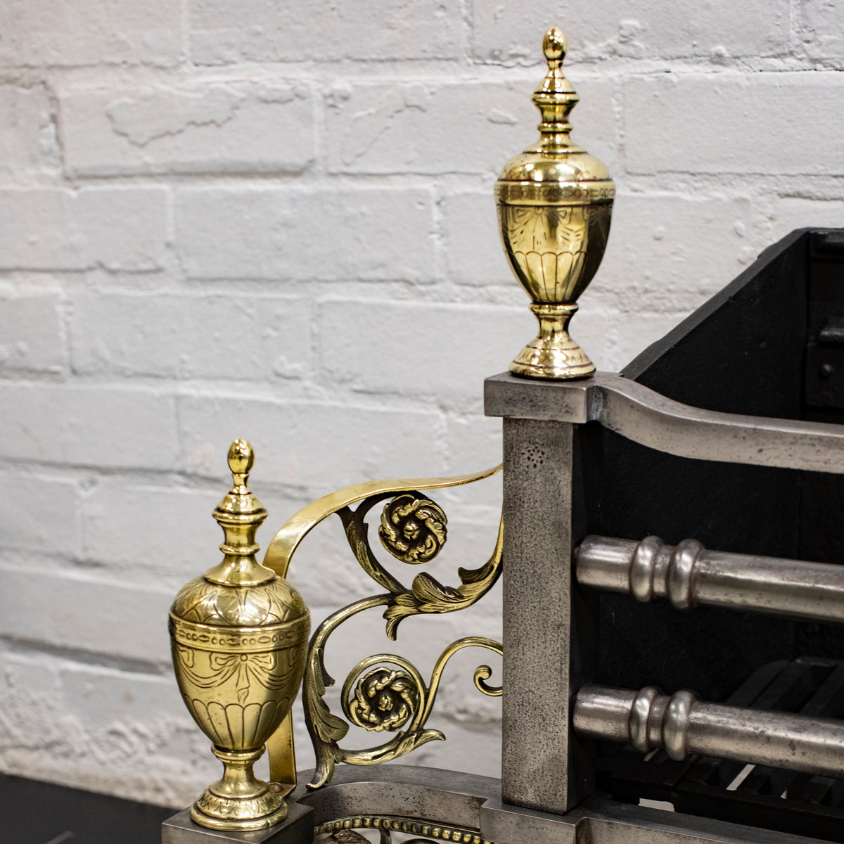 Reclaimed Polished Steel and Brass Cast Iron Fire Basket | The Architectural Forum