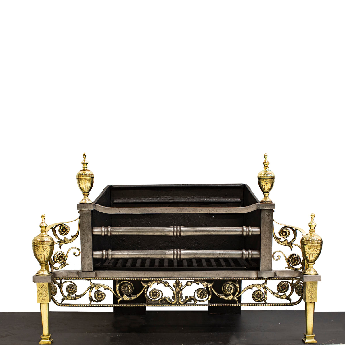 Reclaimed Polished Steel and Brass Cast Iron Fire Basket | The Architectural Forum