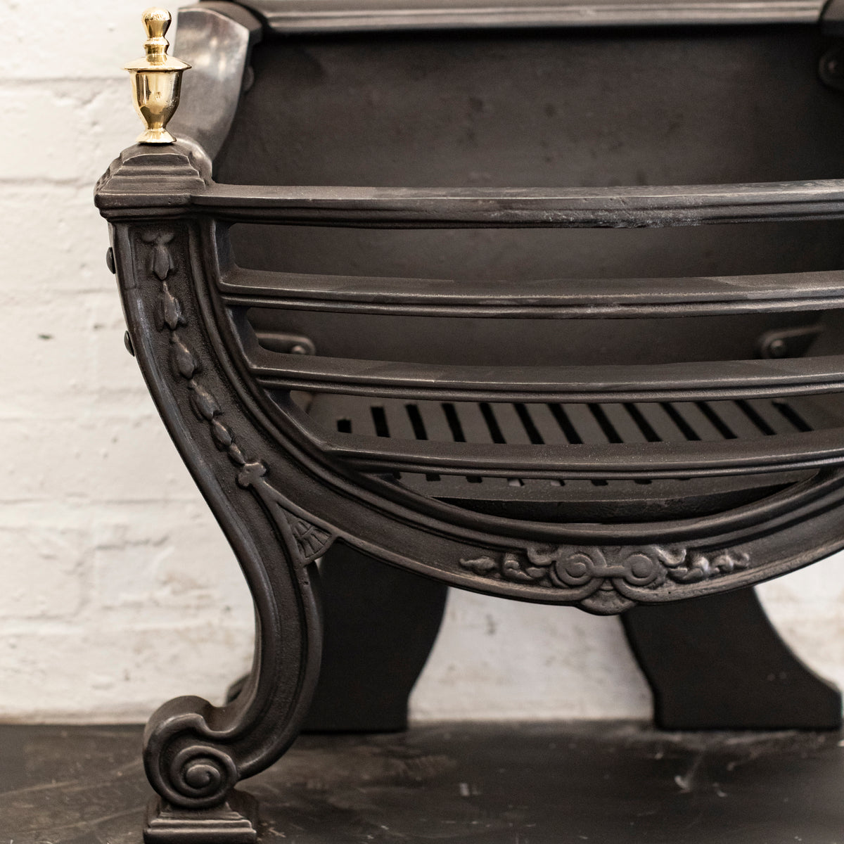 Victorian Style Cast Iron Fire Basket with Brass Finials | The Architectural Forum