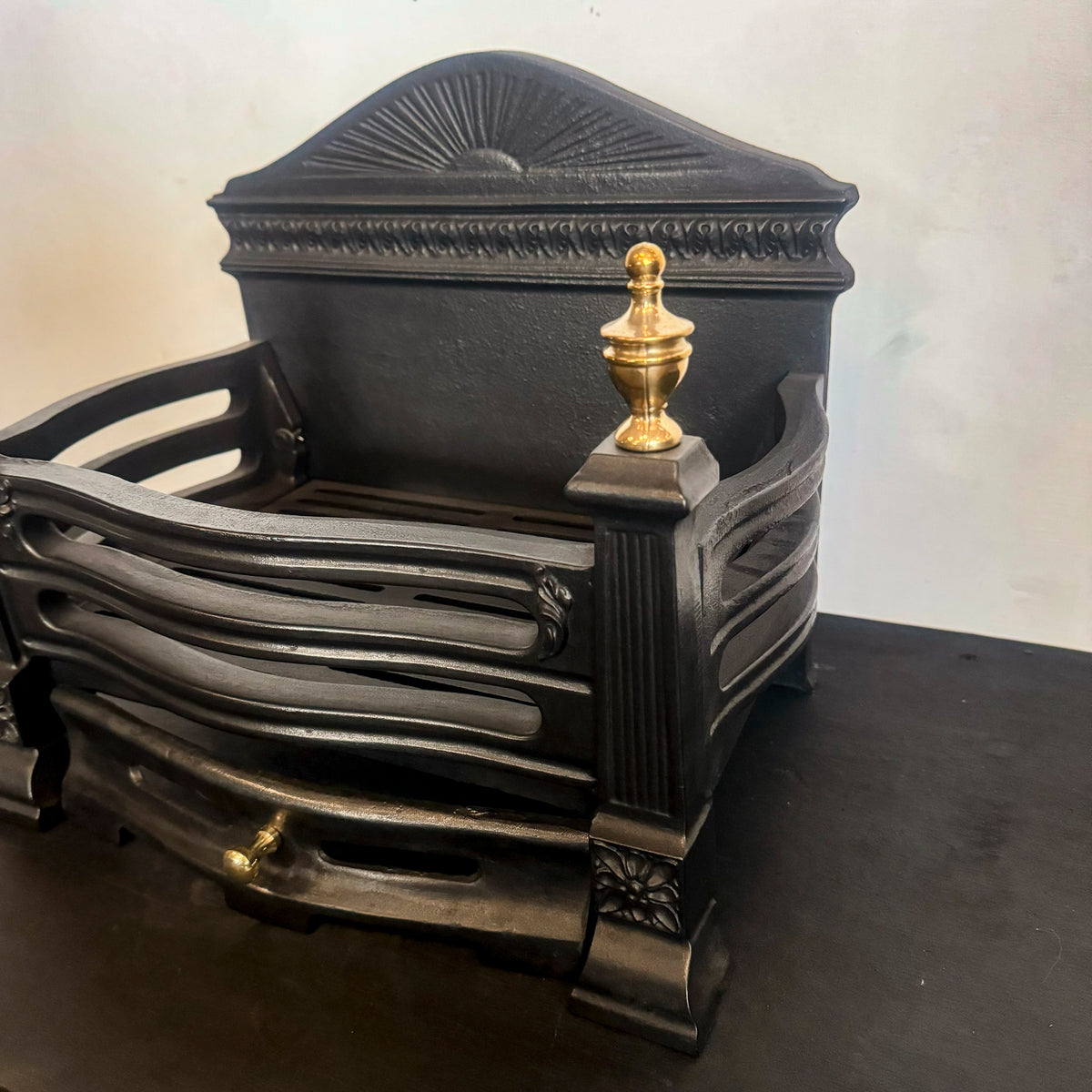 Reclaimed Victorian Style Cast Iron Fire Basket with Brass Finials | The Architectural Forum