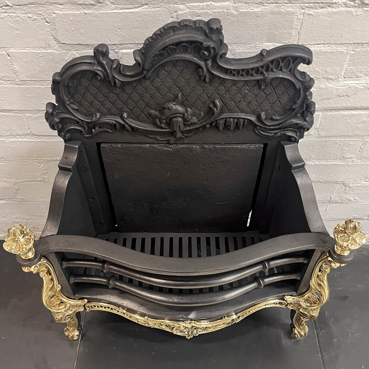 Antique Rococo Style Cast Iron and Brass Fire Basket | The Architectural Forum