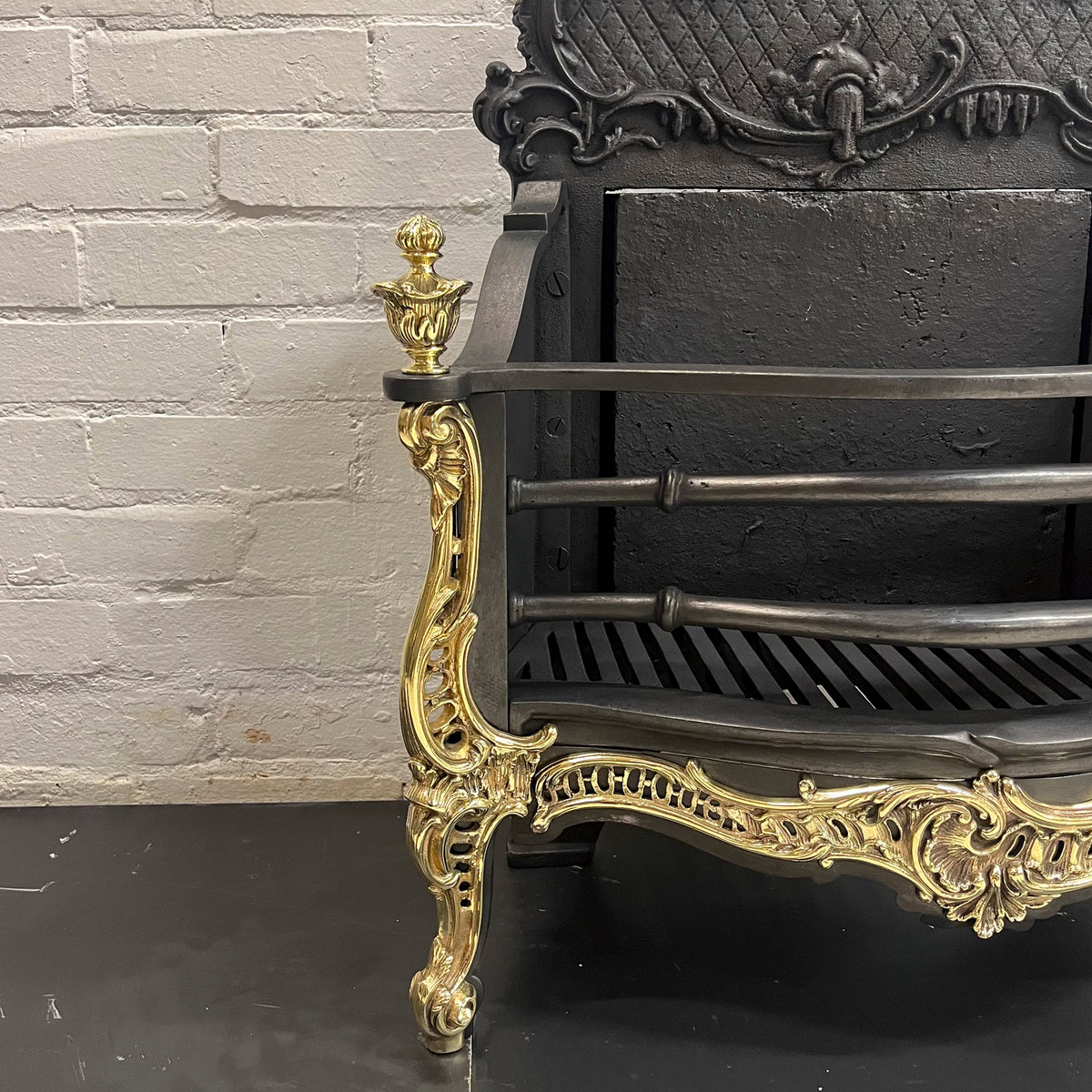 Antique Rococo Style Cast Iron and Brass Fire Basket | The Architectural Forum