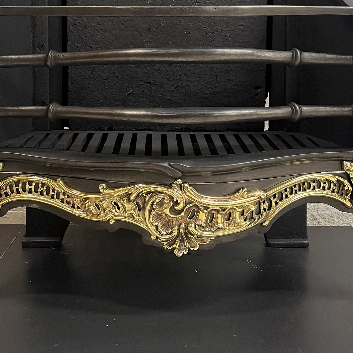 Antique Rococo Style Cast Iron and Brass Fire Basket | The Architectural Forum